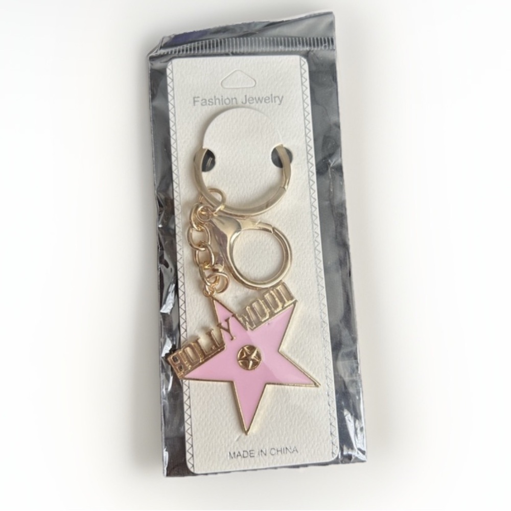 Gold and Pink Star Keychain